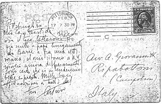 Cartolina postale di Arturo Giovannitti